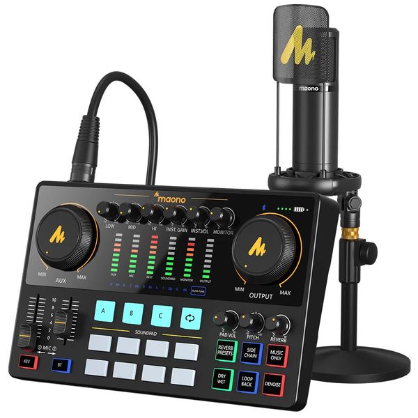 Microphones Maonocaster AME2A Sound Card Set With XLR Microphone Audio Interface Podcasting for Youtube DJ Live Streaming Phone Computer PC