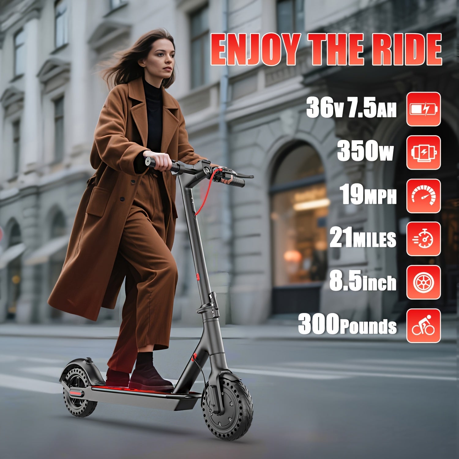 TEMU Adult Electric Scooter With 20-mile Range, 36v7.5a-2a Fast-charging, Heavy-duty 265 Lbs Capacity, Front Suspension & Rear Brake, Foldable
