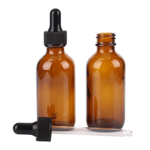 60ml 2OZ Amber Glass Dropper Bottles with Glass Pipette for Cosmetic Perfume Essential Oils Refillable Bottle