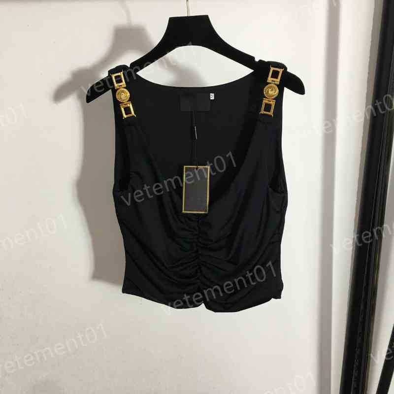 Womens T-Shirts Metal Shoulder Button Slim Fit Cool Tanks Top Summer Comfort Luxury Designer Casual Women Clothing