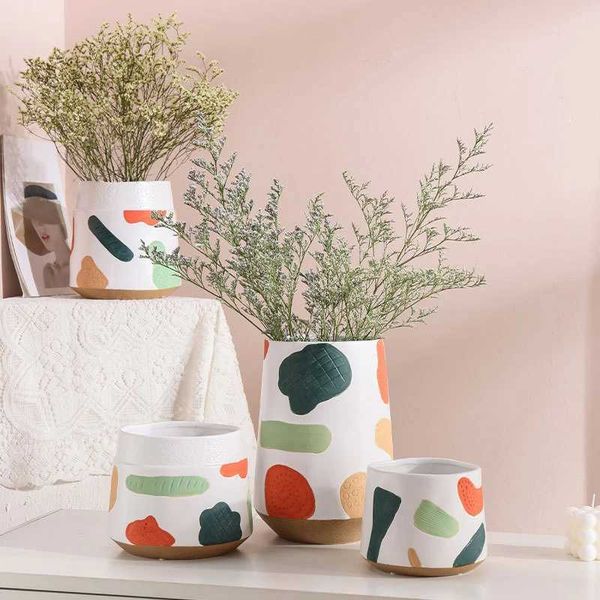 Planters Pots Creative Hand Painted Flower Pot Succulent Pot Ceramic Planter Home Decor Desktop Ornament Garden Decoration Bonsai Plant Pot