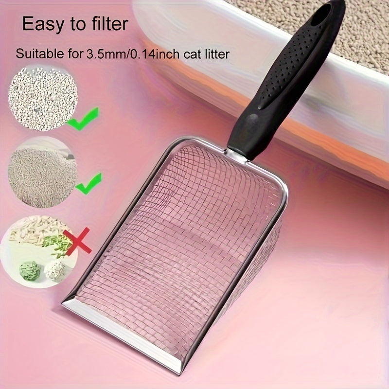 TEMU Stainless Steel Large Cat Leak-proof Fine Mesh Thickened Long Handle Durable Cat Litter Sifter Suitable For Clay-tofu Sand Filter Anti-slip