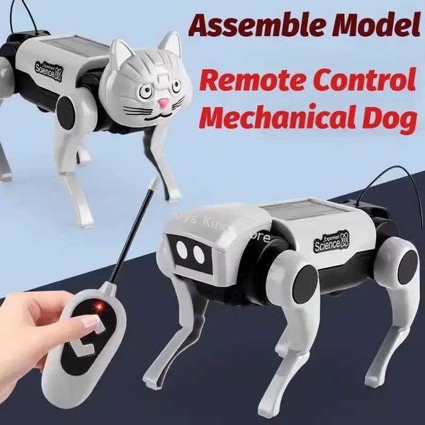 Electric-RC Animals DIY Remote Control Robot Mechanical Dog Cat Toy Science Teaching Assembling Model Electric Walking Animal Set Kids Educa