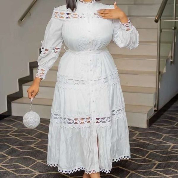 Palace Style Lantern Long Sleeved Stand Up Collar with Waistband Hollowed Out Single Breasted Elegant Dress Waist Self-cultivation Short Loo