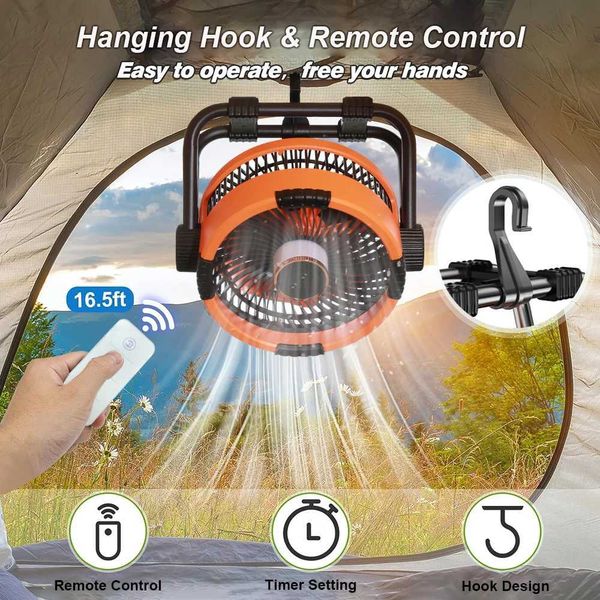 Electric Fans 5000mAh portable outdoor camping ceiling fan wireless tent with hook and lightweight air circulation device H250112 0JRR