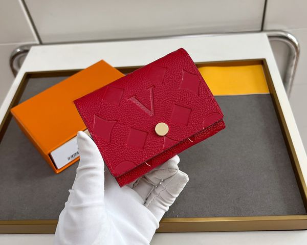 Fashion designer wallets luxury womens short purses embossed flower letter small credit card holders ladies plaid money clutch bags with box