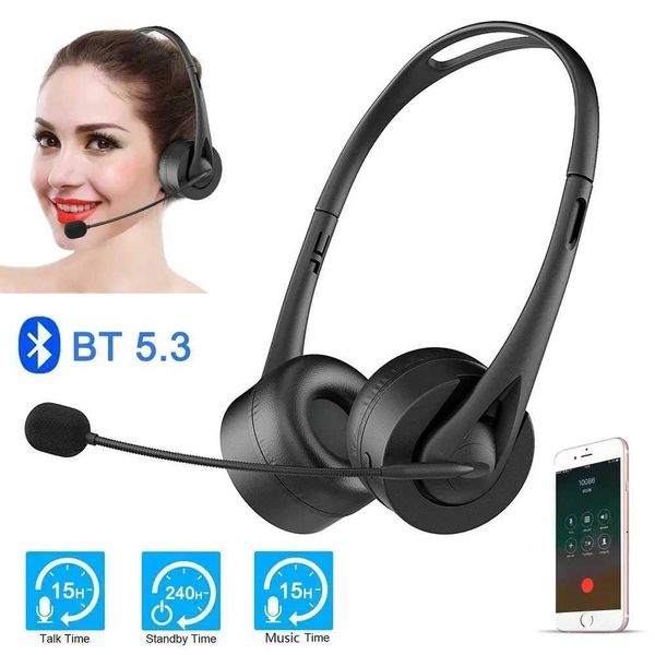 Headsets Head mounted BT V5.3 Head mounted HiFi earphones with microphone wireless truck driver for hands-free calling in call center office