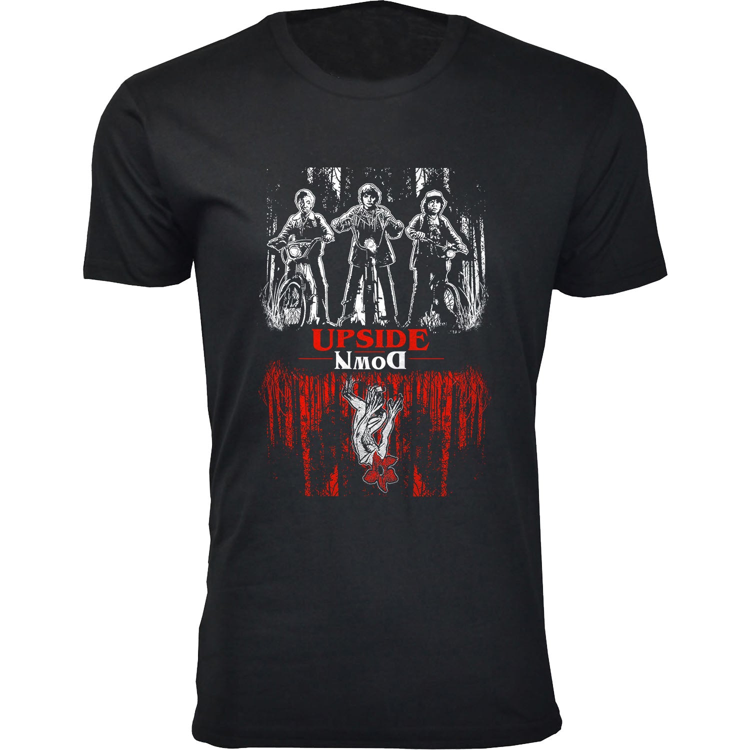Men's Best of Stranger Things T-shirts - Upside Down Three Guys on the Bikes - Black - M