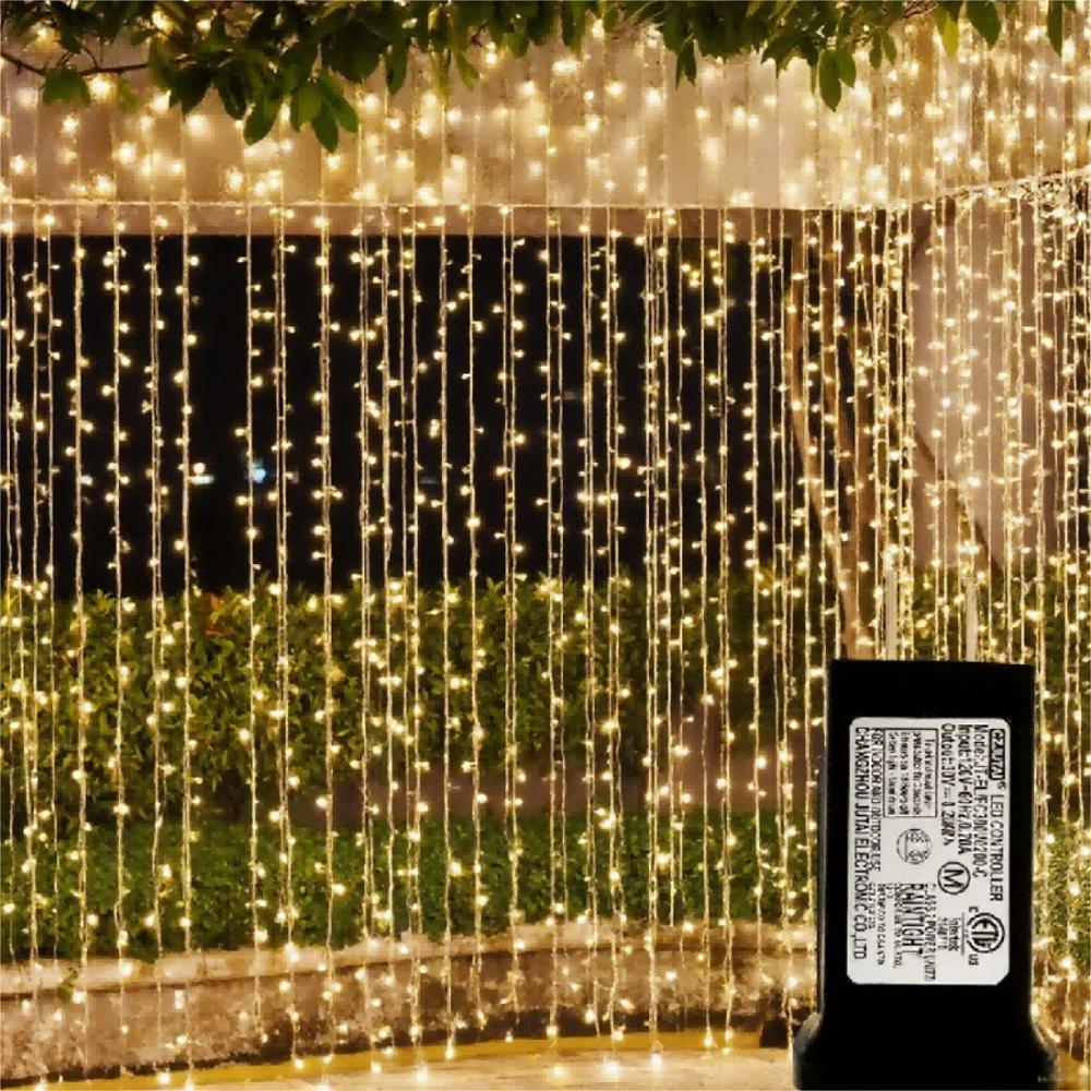 TEMU Curtain Lights Christmas Decoration, Ip44 Waterproof, Outdoor 32.81ft, 300 Led Lights, Plug-in Indoor Hanging String Lights, Flashing Lights