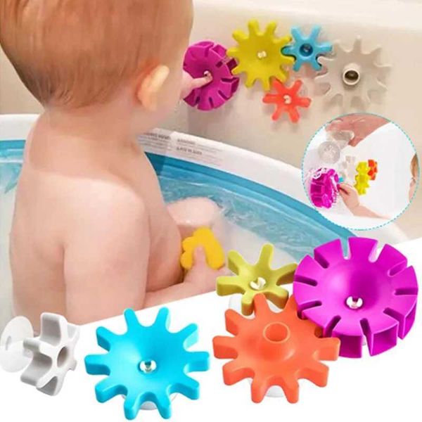 Intelligence toys 5 Montessori baby bath toys suction cup gear rotating toys colorful rotating water wheel bathtub water toys 0-3 years old