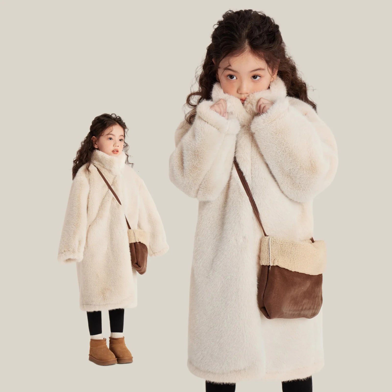 Girls Plush Winter Jacket Soft Warm Faux Fur Coat for Ages 512 Solid Color Princess Style Outerwear L251004VB2K