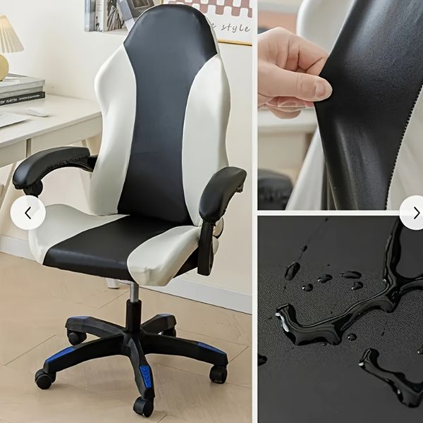 Stretchable Faux Leather Gaming Chair Cover Waterproof Easy Care Slipcover for Home Decor Fits Most Chairs Available in Grey White Orange ph