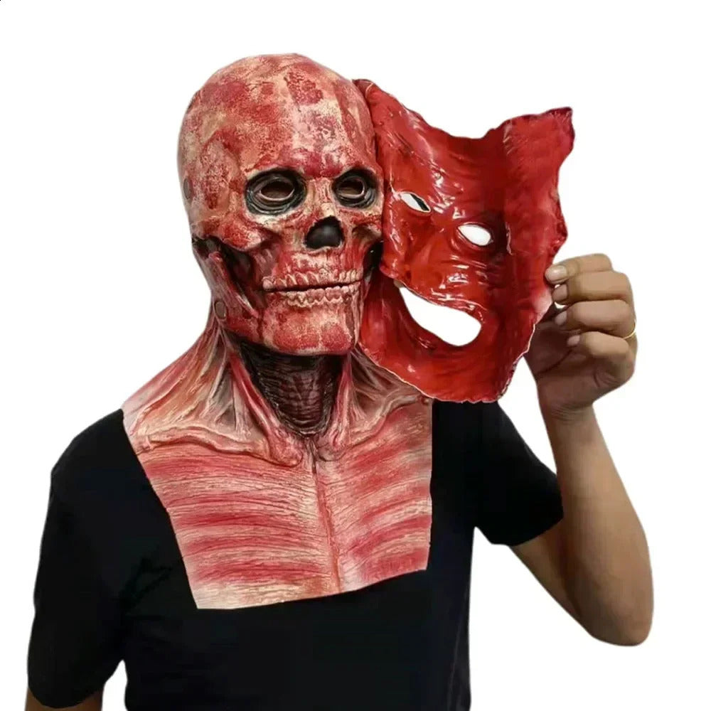 2024 Halloween Double Rip Mask Bloody Scary Skeleton Latex Mask Scary Cosplay Party Mask Mascara Halloween 240816