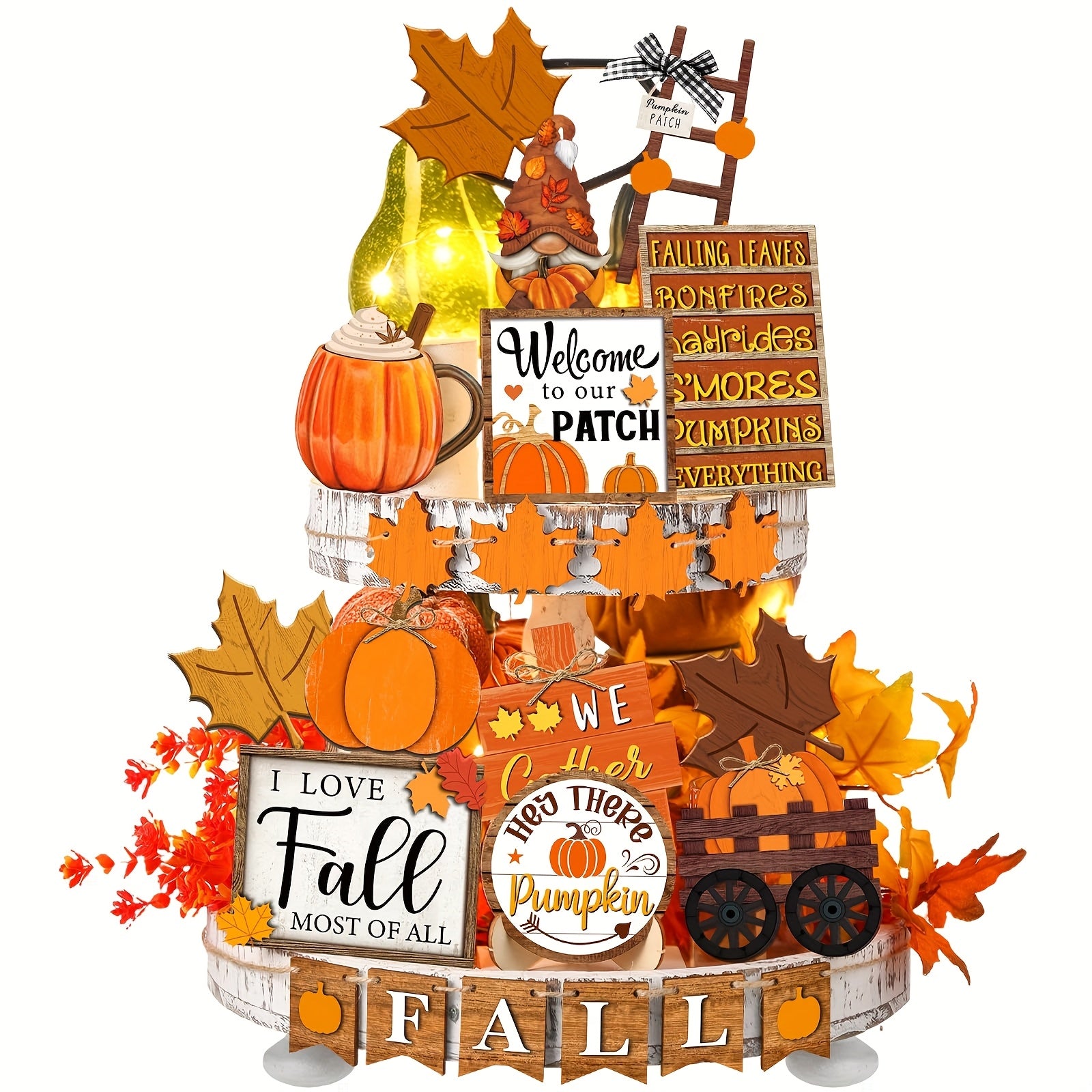 TEMU 21pcs Autumn Thanksgiving Layered Tray Decoration Set, Desktop Decoration, Home Decoration, Autumn Pumpkin Farmhouse Style Decoration, Dwarf