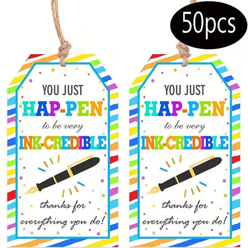 TEMU 50pcs Colorful Pen-themed Thank You Tags With Twine – "you Just To Be Very Ink-credible" Design, Blank Inside For Messages, Teachers And School