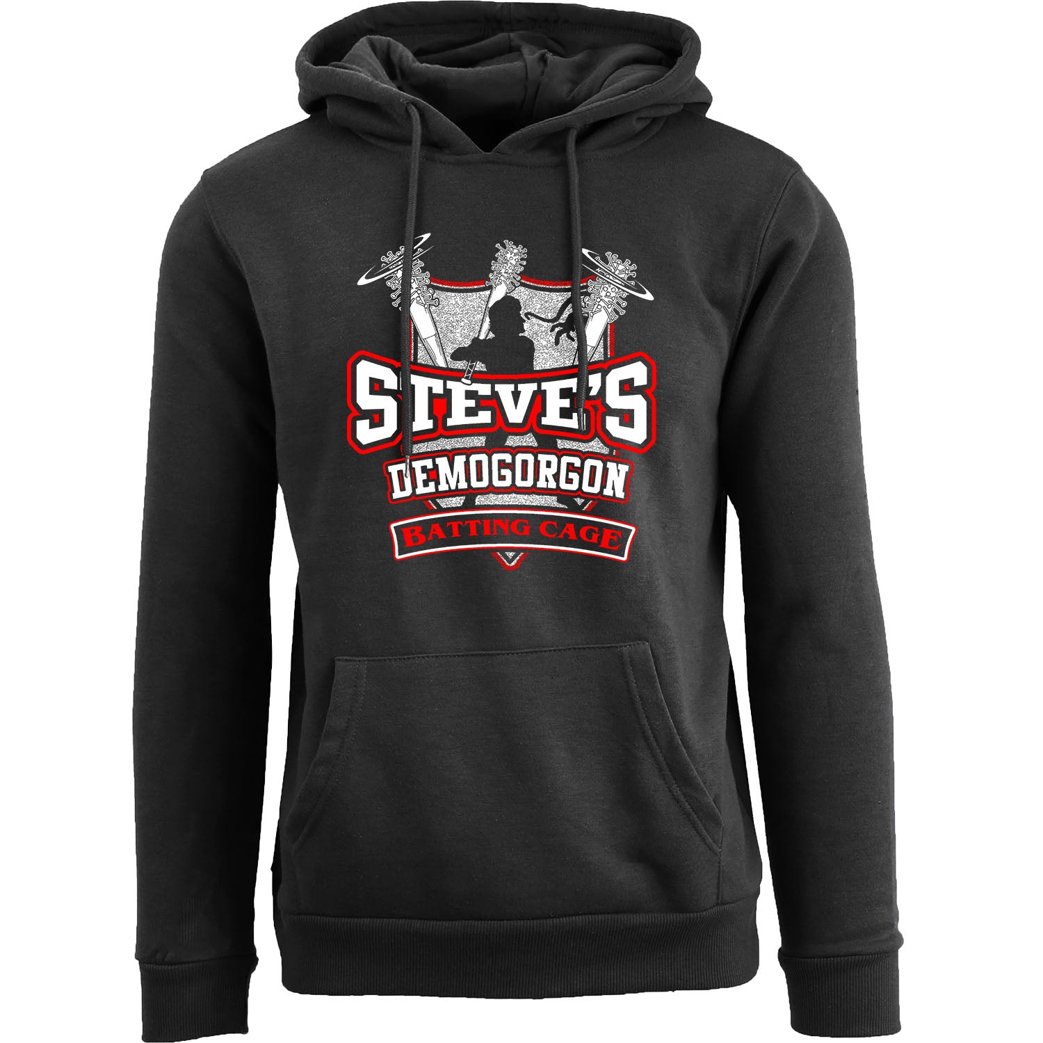 Stranger Things Themed Pullover Hoodie - Steve's Demogorgon Batting Cage - Black - L
