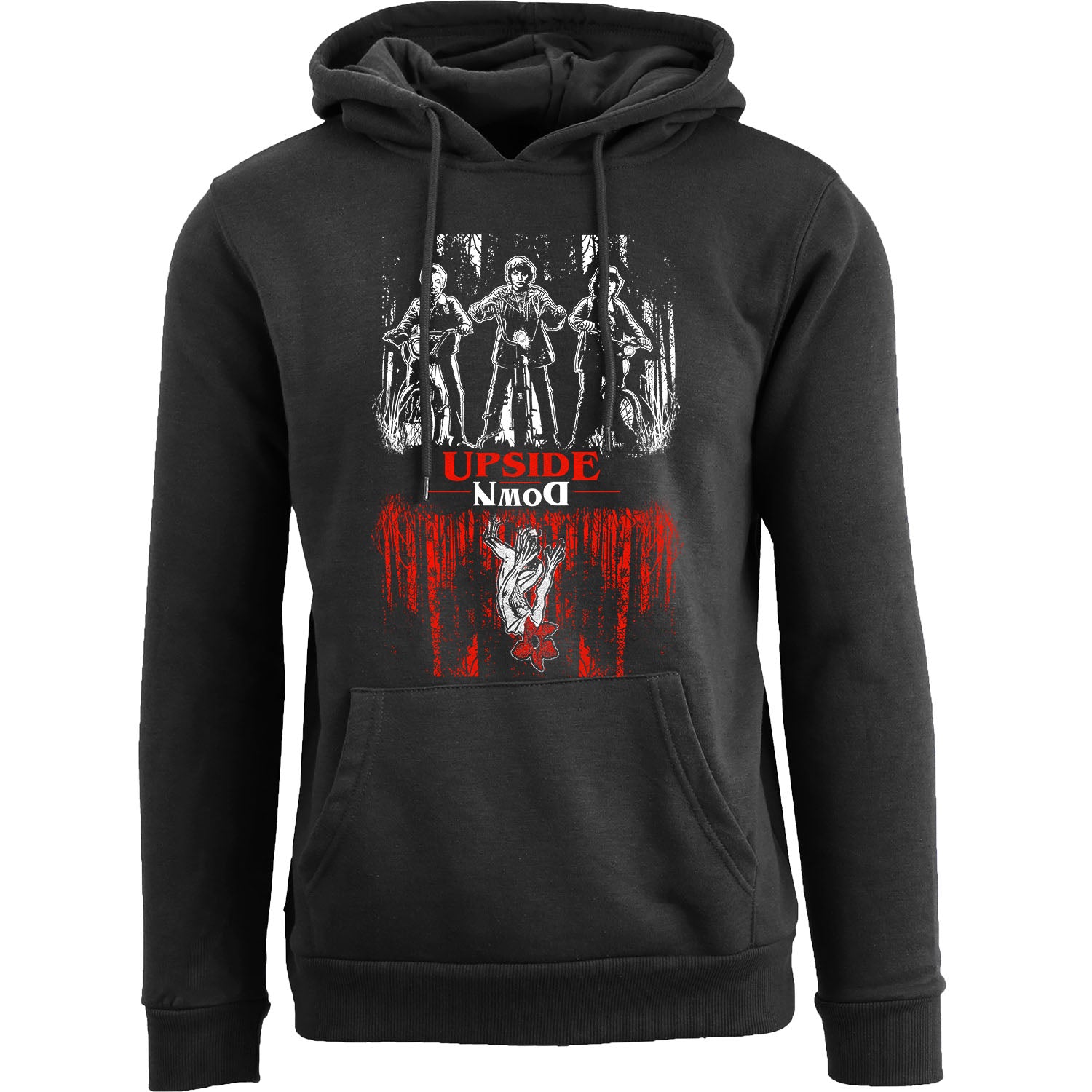 Stranger Things Themed Pullover Hoodie - Upside Down Three Guys on the Bikes - Black - M