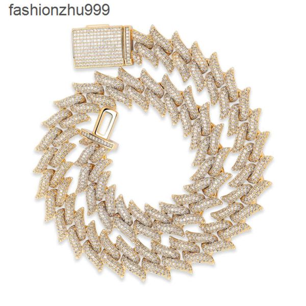 2023Gems New Color Moissanite Letters Choker Cuban Link Chain Prong Hip Hop Necklace For Men Fashion Jewelry