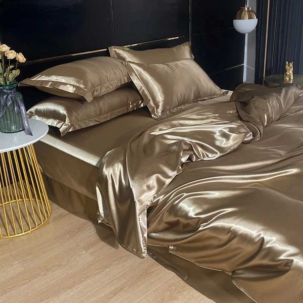 Luxury 100% Silk Bedding Set with Duvet Cover Set Double King Queen Size Bedding Cover Kit 4pcs Bed Cover Bed Linen SetsM240816