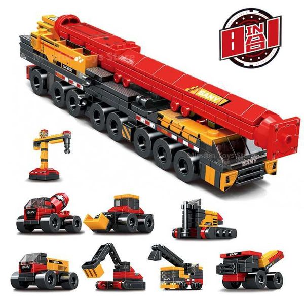 SEMBO Blocks 8 IN 1 MOC Engineering Truck Blocks All Terrain Crane Model Building Kit DIY Construction Bricks Toy for Kids Boy GiftsL475