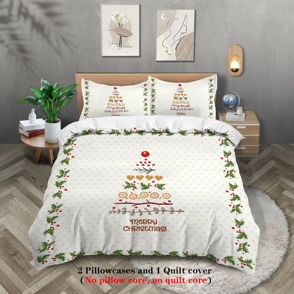 3-piece themed Christmas tree pattern print 1 duvet cover2 pillowcases no core soft and comfortable bedding set 241028