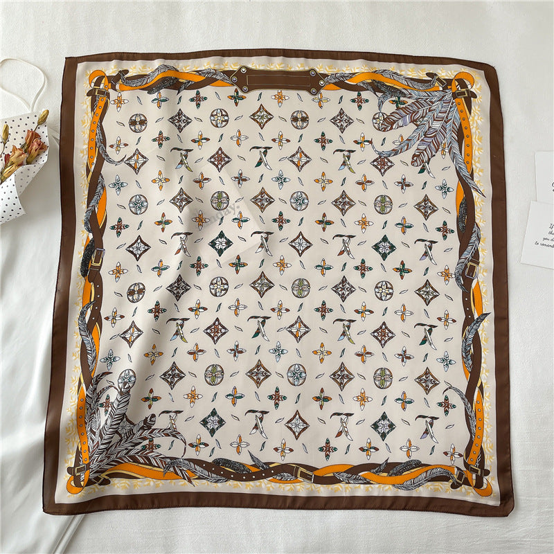 70x70cm Fashion Print Floral Silk Scarf Headband for Women Long Handle Bag Scarves Paris Shoulder Tote Lage Ribbon Head Wraps