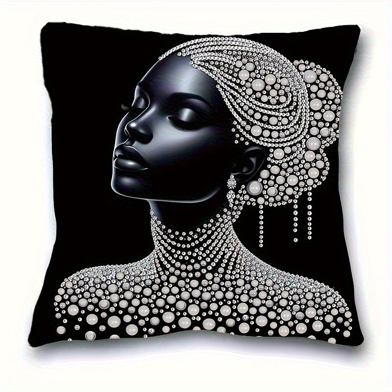 TEMU 1 Elegant Black And White Geometric Pattern Pillowcase, 18x18inch, Hypoallergenic Polyester Fabric, Zipper Closure- Machine Washable, Home,