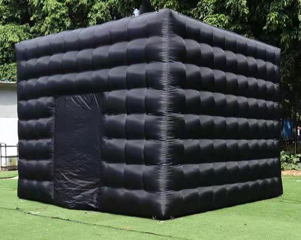 Free ship black exterior white interior inflatable cube tent square tents inflatables photo booth photobooth with LED light