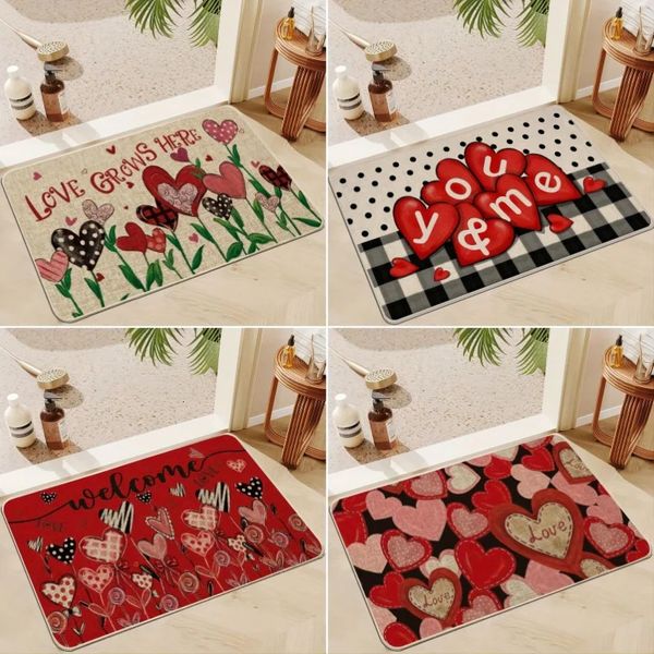 Love Heart Flower Print Bath Mat Super Absorbent NonSlip Bathroom Floor Carpets Kitchen Entrance Rugs Valentines Decoration 250109