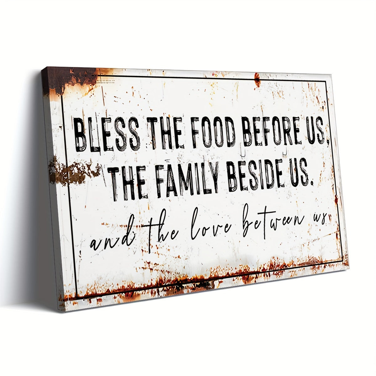 TEMU 1pc Rustic ' The Food Before Us' Canvas Art - Extra Large, Wooden Framed, Christian Wall Decor For Dining Room & Kitchen, High-quality Wrapped
