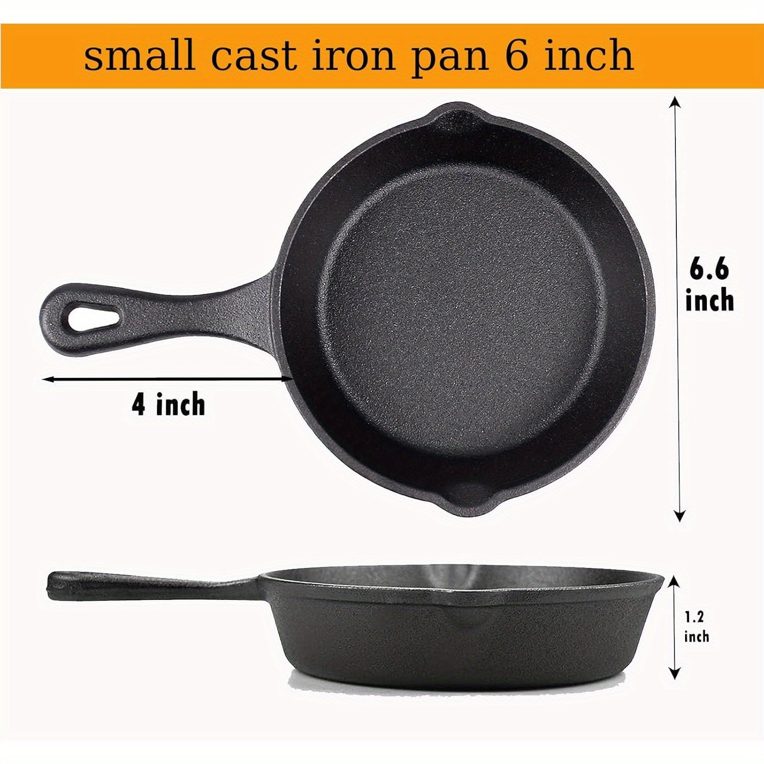 TEMU 6-inch Cast Iron With Drip-spouts, Pre- Oven Safe Cookware For Indoor & Outdoor Use, Finish, Perfect For Camping, Grilling, And Cooking