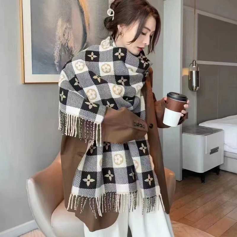 Scarves New Elegant Womens Autumn and Winter Pashina Fashion Paradigm Air Conditioner Shl Thick Warm Scarf Suitable for Daily Use J241010