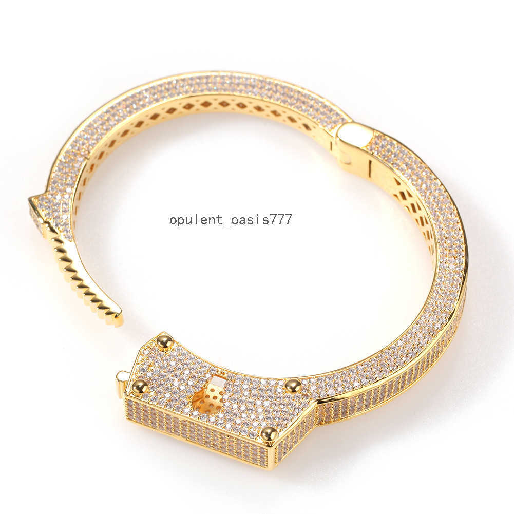 fine jewellery bracelet hiphop 14mm gold mens punk big size ice out prong handcuff couple wristband bangle