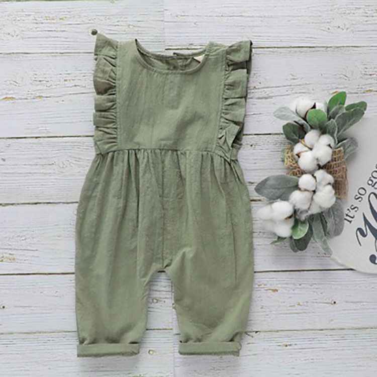 w464 Ins Baby Cotton Linen Rompers Summer Toddler Kid Ruffle Sleeveless Jumpsuits Summer Infants Soft Clothes