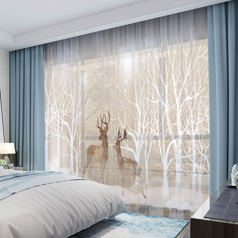 YL-36564 Whole house Nordic forest elk curtain modern ins style bedroom living room blackout floating window gauze bag