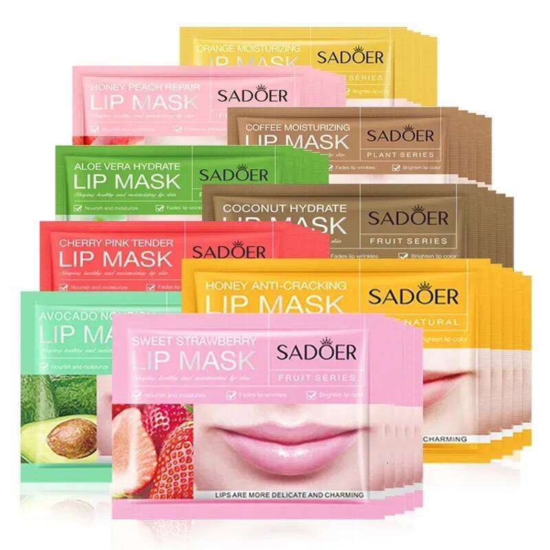 10pcs SADOER Fruits Moisturizing Mask Skin Care Nourishing Hydrating Crystal Collagen Gel Lip Patches Lips Plumper free shipping