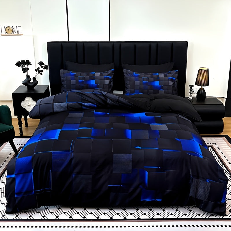 TEMU 3pcs Cool Tech Duvet Cover Set For All , In Red And Blue, In 4 Sizes (twin, Double, Queen, King) (1 Fitted Sheet + 1-2 Pillowcase, No Filling)