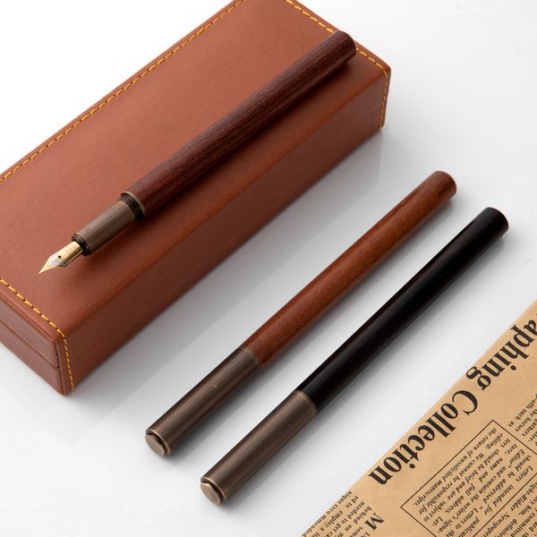 Fountain Pens Retro Metal Pen 05mm Vintage Wooden Writing For Students Art Calligraphy Business Gifts Stationery Supplies 230707