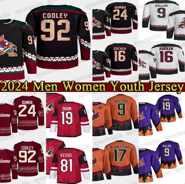 #92 Logan Cooley Reverse Retro hockey jersey #9 Clayton Keller #24 Matt Dumba Shane Doan Nick Schmaltz Phil Kessel Bjugstad Sean Durzi Lawso