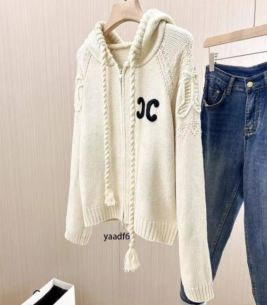 Designer cardigan womens sweater Fashion High-end luxury sweater zipper hooded collar CEL classic embroidery A6