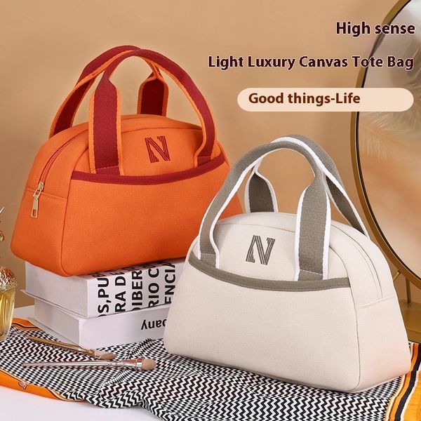 Ins style large capacity canvas bag, portable handheld makeup brush, partitioned storage, high-end feel