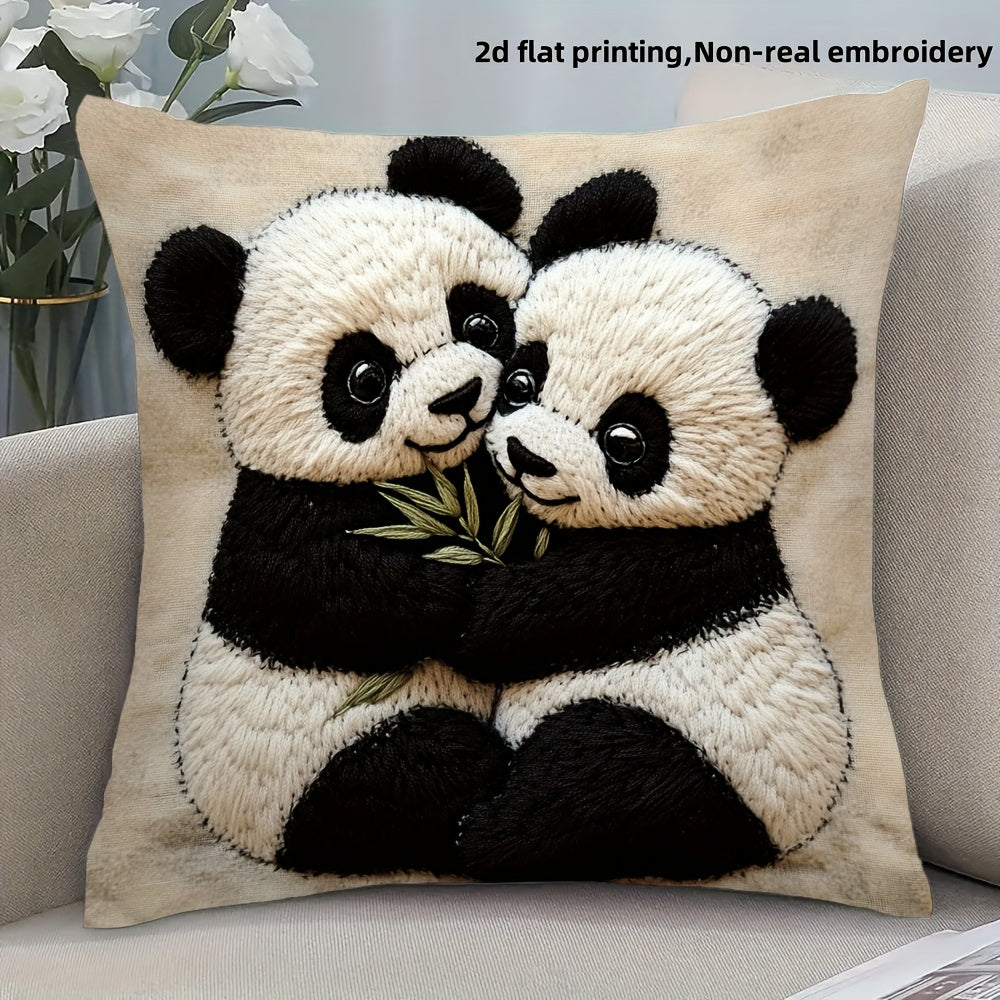 TEMU 1pc, 2d Flat Printing Cute Panda Hug Design Pillowcase - Soft And Comfortable Smooth Polyester Fabric With Hd Single-side Print Pattern