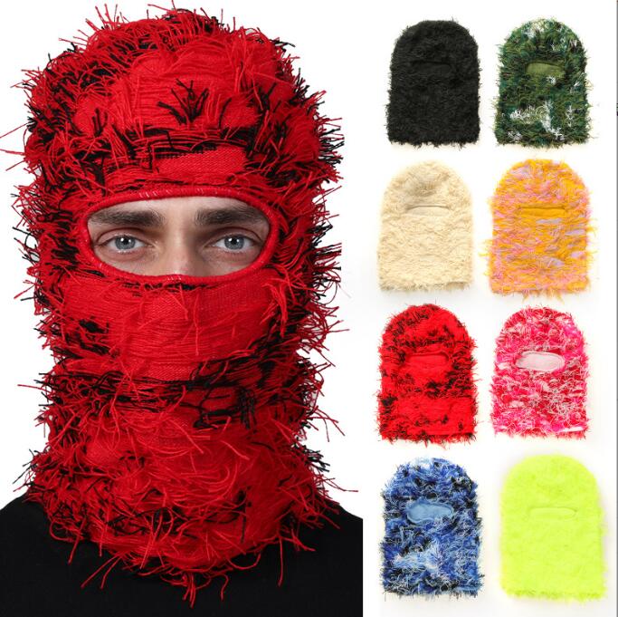 Winter knitted Warm balaclava face Mask Knit Full Face masks Cover one hole designer grassy distressed balaclava ski mask