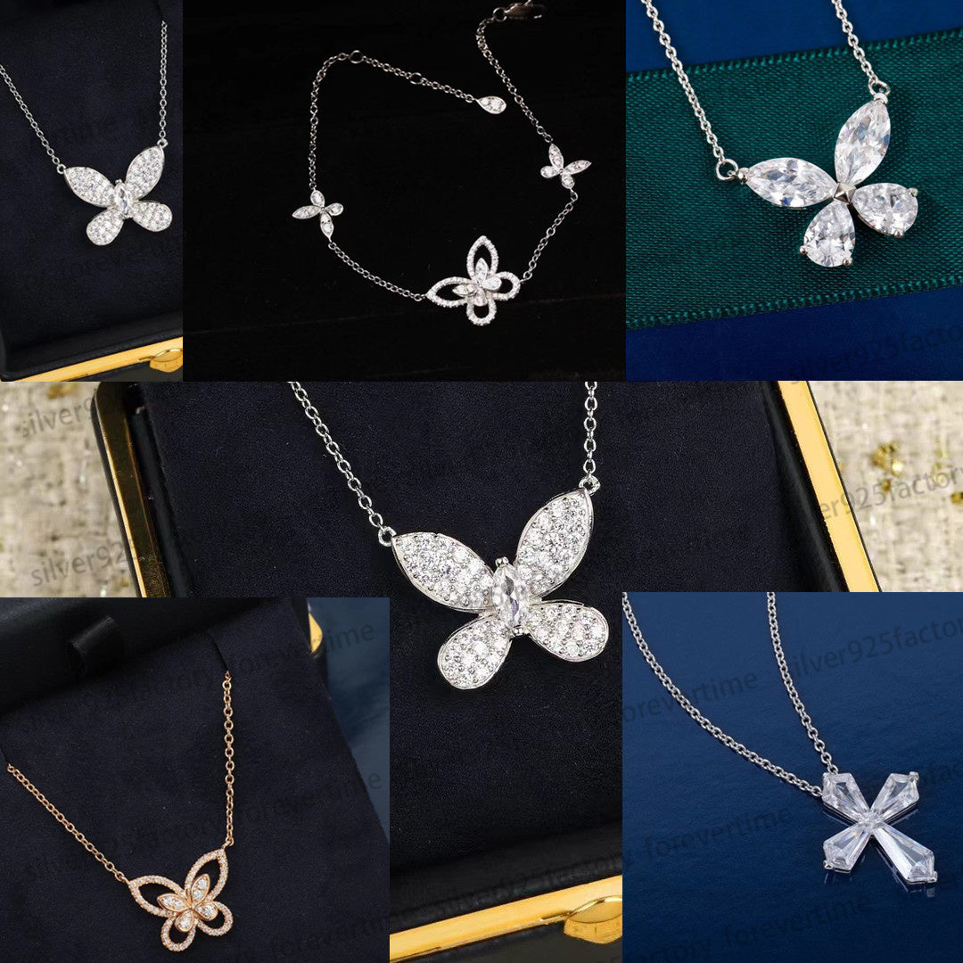 designer necklace for Women 925 Silver Phantom Butterfly Pendant Necklace Multiple Earstuds Hollow Full Diamond Bracelet High Quality Jewelry collar