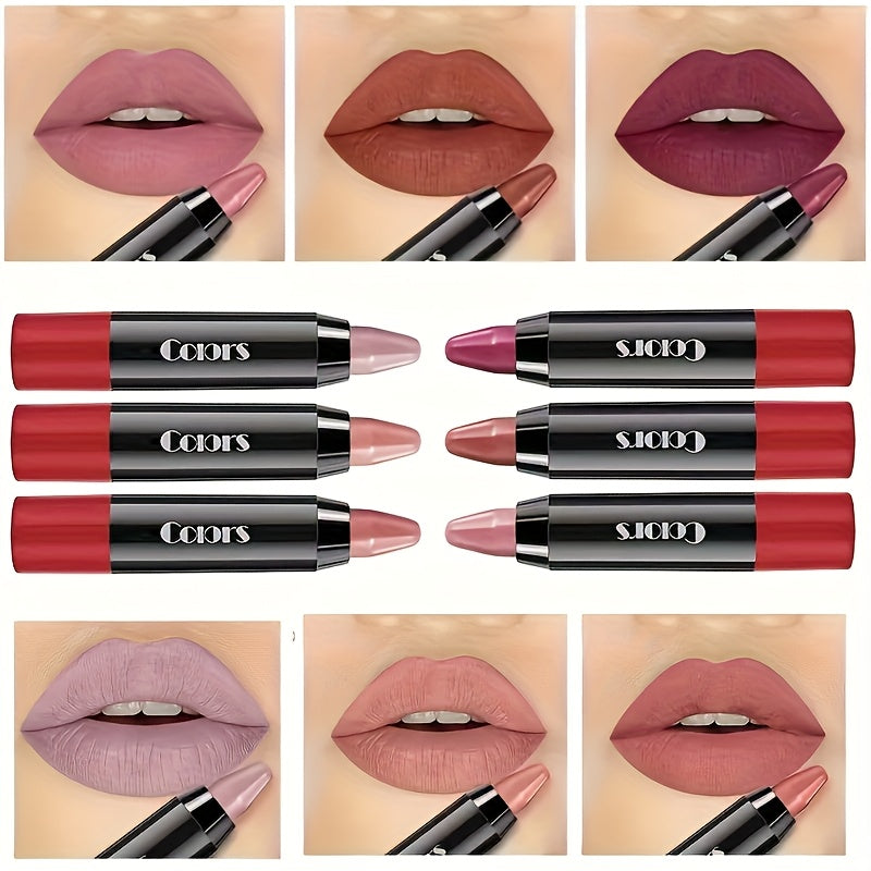 TEMU 6pcs, Crayon Lipstick, Matte Lipstick, Lipliner, Durable And Moisturizing Lipstick, Girls Must-haves, Women's Makeup, Makeup Set, Easter Gift
