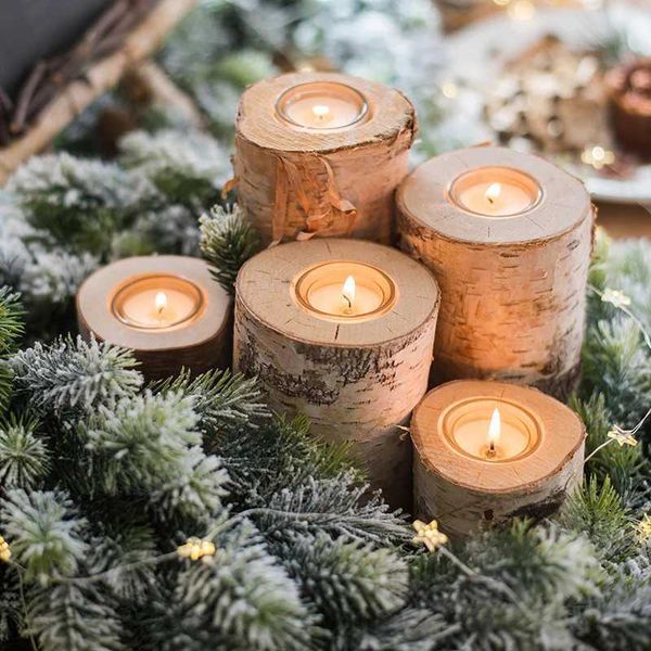 Candle Holders Creative Wooden Candlestick Succulent Plant Pot Tray Candle Holder Table Desktop Decoration Rustic Wedding Holiday Decor J241