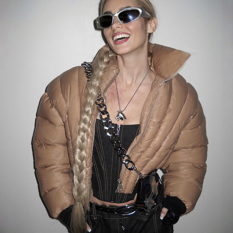 Sisterlinda Winter Quilted Y2k Puffer Jacket Women Long Sleeve Turtleneck Warm Cottonpadded Thick Bubble Coat Padded Zip Parkas