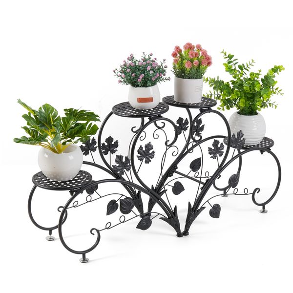 Pair of Tall Plant Pot Stands Garden Patio Metal Iron Flower Planter Rack Elegant Art Display Shelf for Planters Flowers Living Room, Balcon