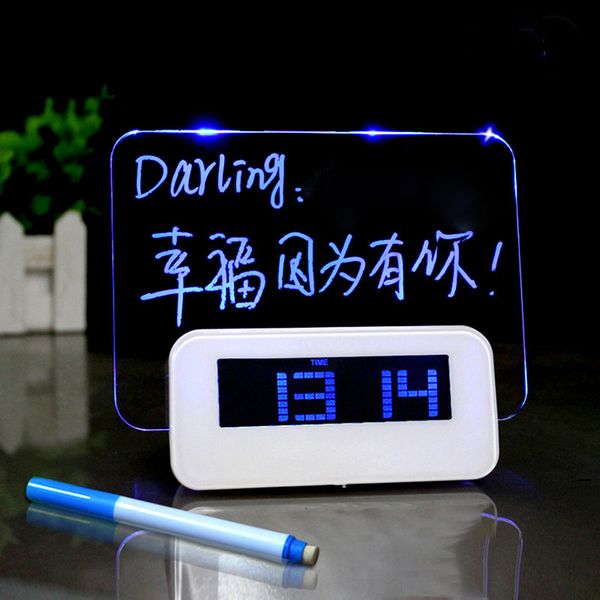 Desk Table Clocks LED Fluorescent Message Board Alarm Clock Creative USB Acrylic Daily Moments Memo Color Valentines Day Gift Night Light 23
