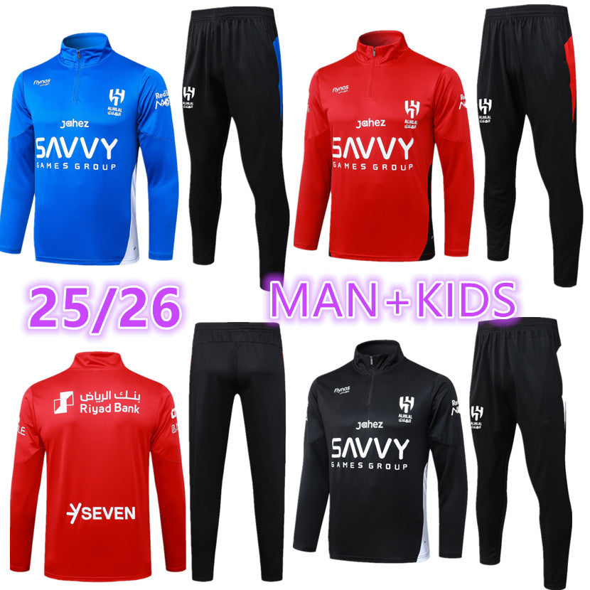 25 26 Al-Nassr FC Riyadh Crescent Tracksuit Hilal RONALDO NEYMAR JR KANTE 2025 2026 Ittihad Al-Nassr SFC Tracksuit Mens Kids KITS Long sleeves train